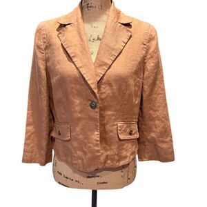 Nicole by Nicole Miller Women's Blazer L Brown Linen Mid-Length Casual